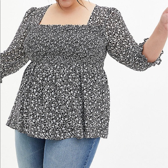 torrid Tops - Floral Chiffon Smocked Babydoll Blouse NWOT
